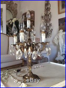 Shabby Vtg Antique Candelabra Prism, Antique Chandelier Table Lamps
