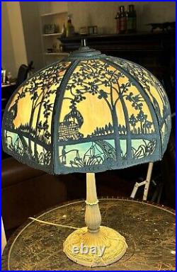 1172-801 Antique Miller Lamp Co. Slag Glass Table Lamp