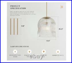 13 Ribbed Glass Pendant Light(13.8 D × 15 H) Vintage Brass Kitchen Island Han