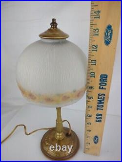 14 Tall Vintage Reverse Painted Floral Sunflower? Table Lamp Brass post