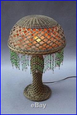 1910 Antique Arts & Crafts Wicker Table Lamp Vintage Light Craftsman (9875)