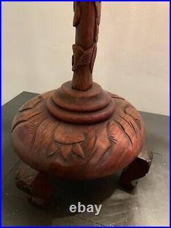 1920s Carved Dragon Table Lamp W Silk Shade