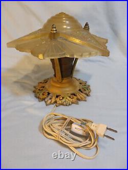 1920s Consolidated Glass Co. Geometric Frosted Glass Table Lamp WithBulb