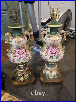 1940s Vintage Hand Painted Lamps. Matching Pair