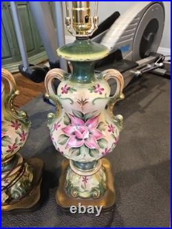 1940s Vintage Hand Painted Lamps. Matching Pair