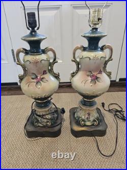 1940s Vintage Hand Painted Lamps. Matching Pair