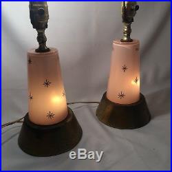 1950's VTG Mid Century Modern Pink Glass Atomic Sputnik Starburst Table Lamps