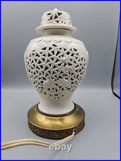 1950s Blanc De Chine Ginger Jar Reticulated Lantern Lamp