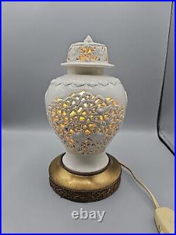 1950s Blanc De Chine Ginger Jar Reticulated Lantern Lamp