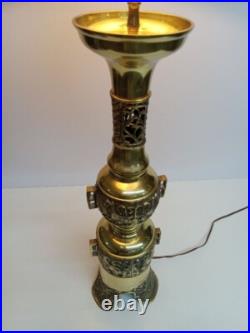 1950s Hollywood Regency James Mont Attributed Asian Brass Table Lamp
