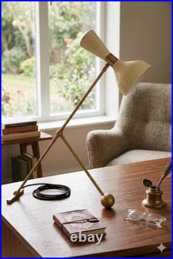 1950s Mid Century Modern Brass Desk Lamp Adjustable Double Cone Metal Shade 1950s Mid Century Modern Brass Desk Lamp Adjustable Double Cone Metal Shade