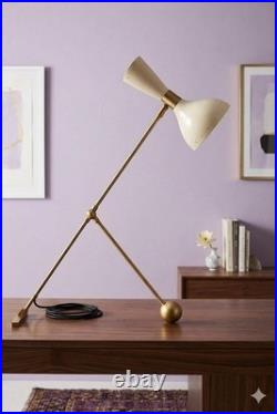 1950s Mid Century Modern Brass Desk Lamp Adjustable Double Cone Metal Shade