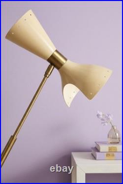 1950s Mid Century Modern Brass Desk Lamp Adjustable Double Cone Metal Shade