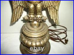 1960s AMERICANA EARLY AMERICAN EAGLE STARS TABLE LAMP PEWTER METAL MID CENTURY