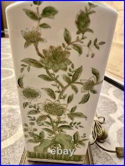 1960s Era Japanese Hand Painted Floral Porcelain Vase Lamp Brass Base, Gorgeous