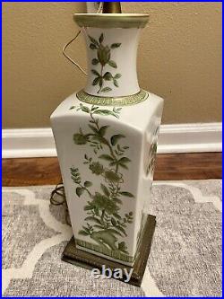 1960s Era Japanese Hand Painted Floral Porcelain Vase Lamp Brass Base, Gorgeous