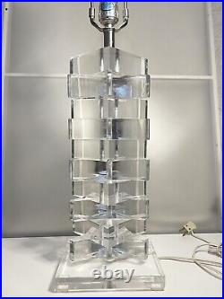 1960s Vintage Clear Lucite Table Lamp. 32 Tall. Great Condition
