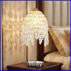19 Table Lamp Vintage Crystal Bead String Shade Bedside Light Gold Desk Fixture