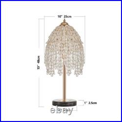 19 Table Lamp Vintage Crystal Bead String Shade Bedside Light Gold Desk Fixture