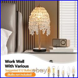 19 Table Lamp Vintage Crystal Bead String Shade Bedside Light Gold Desk Fixture
