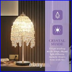 19 Table Lamp Vintage Crystal Bead String Shade Bedside Light Gold Desk Fixture
