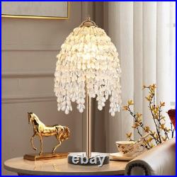 19 Table Lamp Vintage Crystal Bead String Shade Bedside Light Gold Desk Fixture