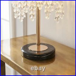 19 Table Lamp Vintage Crystal Bead String Shade Bedside Light Gold Desk Fixture