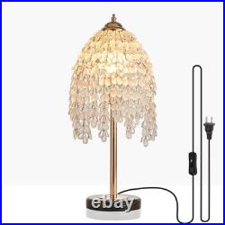 19 Table Lamp Vintage Crystal Bead String Shade Bedside Light Gold Desk Fixture 19 Table Lamp Vintage Crystal Bead String Shade Bedside Light Gold Desk Fixture