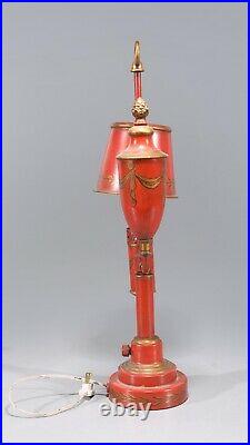 19th Century French Empire Bouillotte Style Red Painted Table Lamp