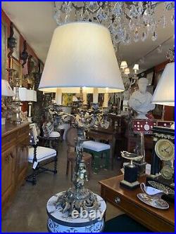 19th Century French Louis XVI Style Bronze Figural Candelabra Table Lamp