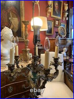 19th Century French Louis XVI Style Bronze Figural Candelabra Table Lamp