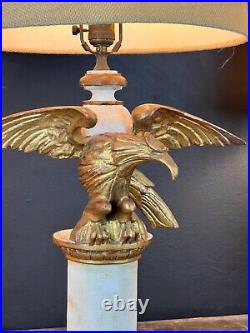 19th Century Grand Tour Style Hand Carved Parcel Gilt Table Lamp With Gilded Eag