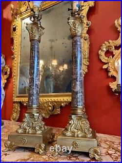 19th Century Italian Neoclassical Style Gilt Bronze and Marble Column lamps pair