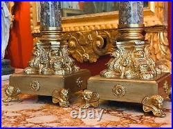 19th Century Italian Neoclassical Style Gilt Bronze and Marble Column lamps pair
