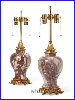 19th Century Louis XV Style Gilt Bronze Brèche Violette Marble urn Table Lamps