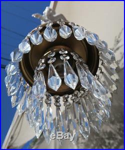1 Porcelain chandelier Brass nude Cherub angel SWAG lamp vintage crystal prisms
