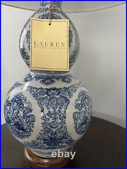 1 Rare New Ralph Lauren Vintage Zen Koi Fish Porcelain Blue White Table Lamps