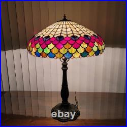 20D Antique Vintage Tiffany Style Fishscale Stained Glass Table Lamp Rainaud