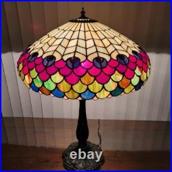 20D Antique Vintage Tiffany Style Fishscale Stained Glass Table Lamp Rainaud