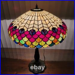 20D Antique Vintage Tiffany Style Fishscale Stained Glass Table Lamp Rainaud
