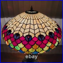 20D Antique Vintage Tiffany Style Fishscale Stained Glass Table Lamp Rainaud