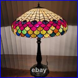 20D Antique Vintage Tiffany Style Fishscale Stained Glass Table Lamp Rainaud