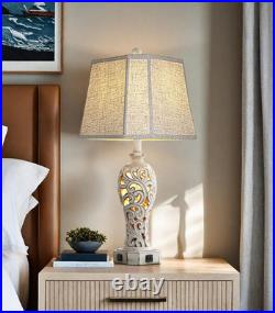 25'' Farmhouse Table Lamp for Living Room Bedroom with USB C+A Vintage Rustic