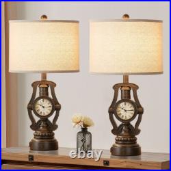 25 Vintage Clock Lamps with USB (2-Pack) Industrial Home Office Lighting