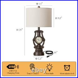 25 Vintage Clock Lamps with USB (2-Pack) Industrial Home Office Lighting