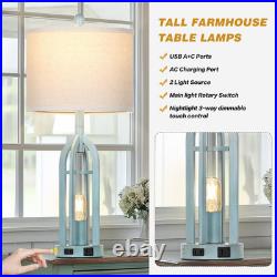 27 Farmhouse Table Lamps for Living Room, Blue Vintage Lamps Set of 2 with USB A 27 Farmhouse Table Lamps for Living Room, Blue Vintage Lamps Set of 2 with USB A