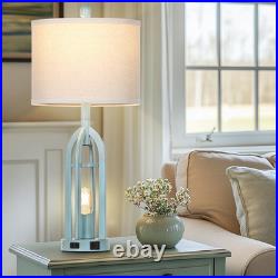 27 Farmhouse Table Lamps for Living Room, Blue Vintage Lamps Set of 2 with USB A