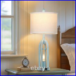27 Farmhouse Table Lamps for Living Room, Blue Vintage Lamps Set of 2 with USB A