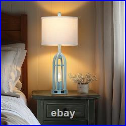 27 Farmhouse Table Lamps for Living Room, Blue Vintage Lamps Set of 2 with USB A