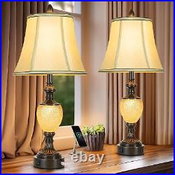 27'' High Vintage Table Lamp Set of 2 Farmhouse Bedside Lamp with Fabric Shades